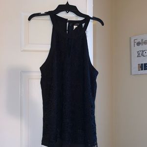Black halter evening top with lace,